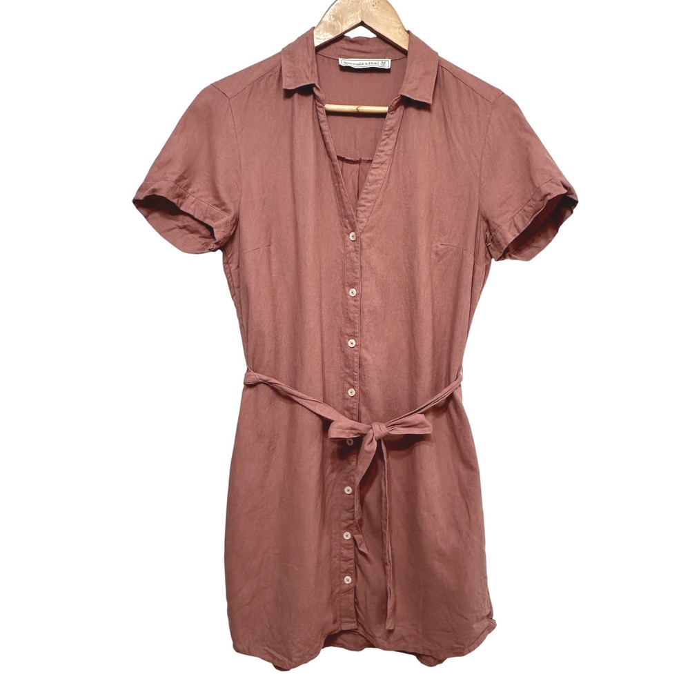 Abercrombie & Fitch Linen Blend Button Front Mini Shirt Dress Medium French Girl